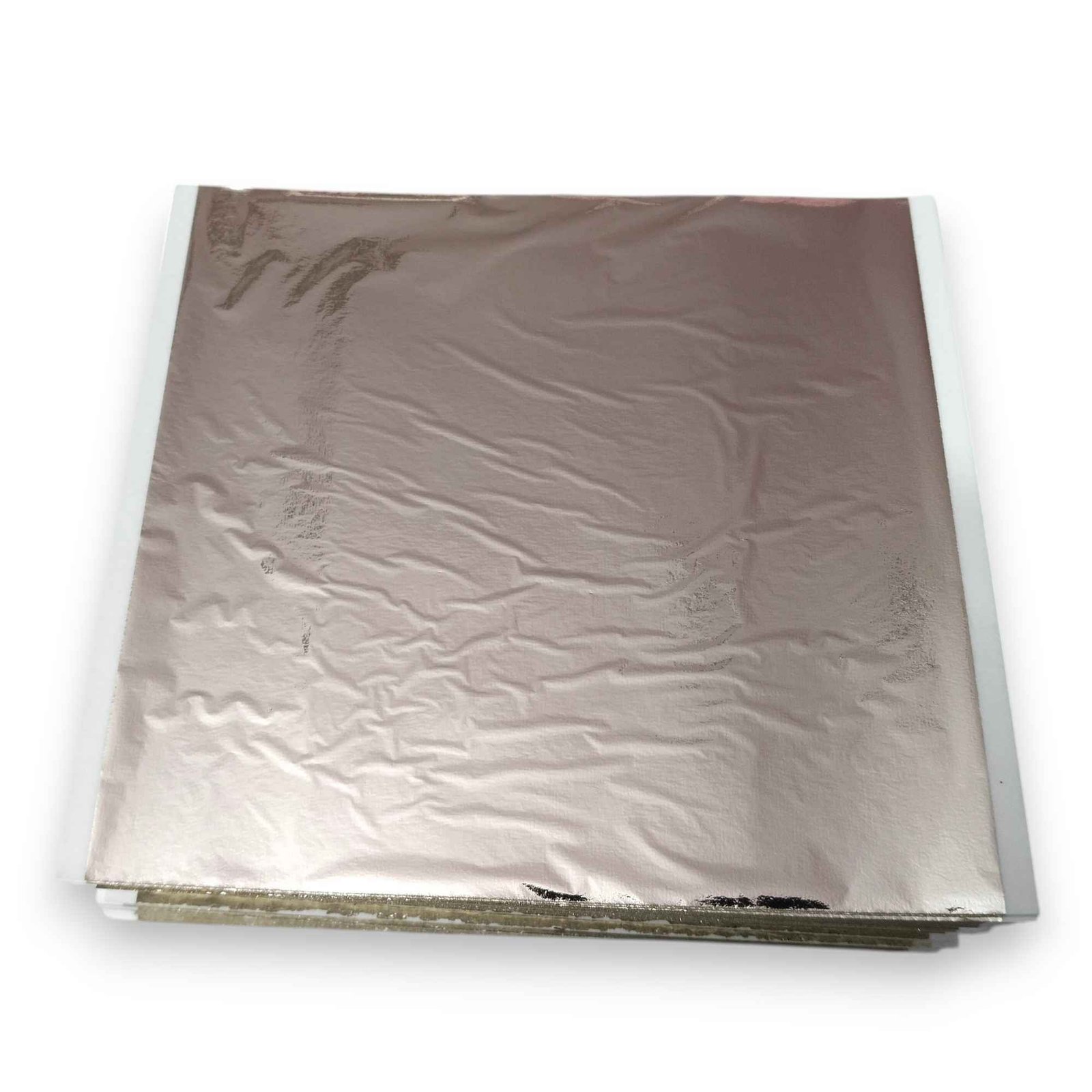 Open booklet of light champagne silver foil sheets showing pearl metallic shine
