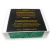 Stack of light green gold leaf foil sheets in Sumera Warq packaging