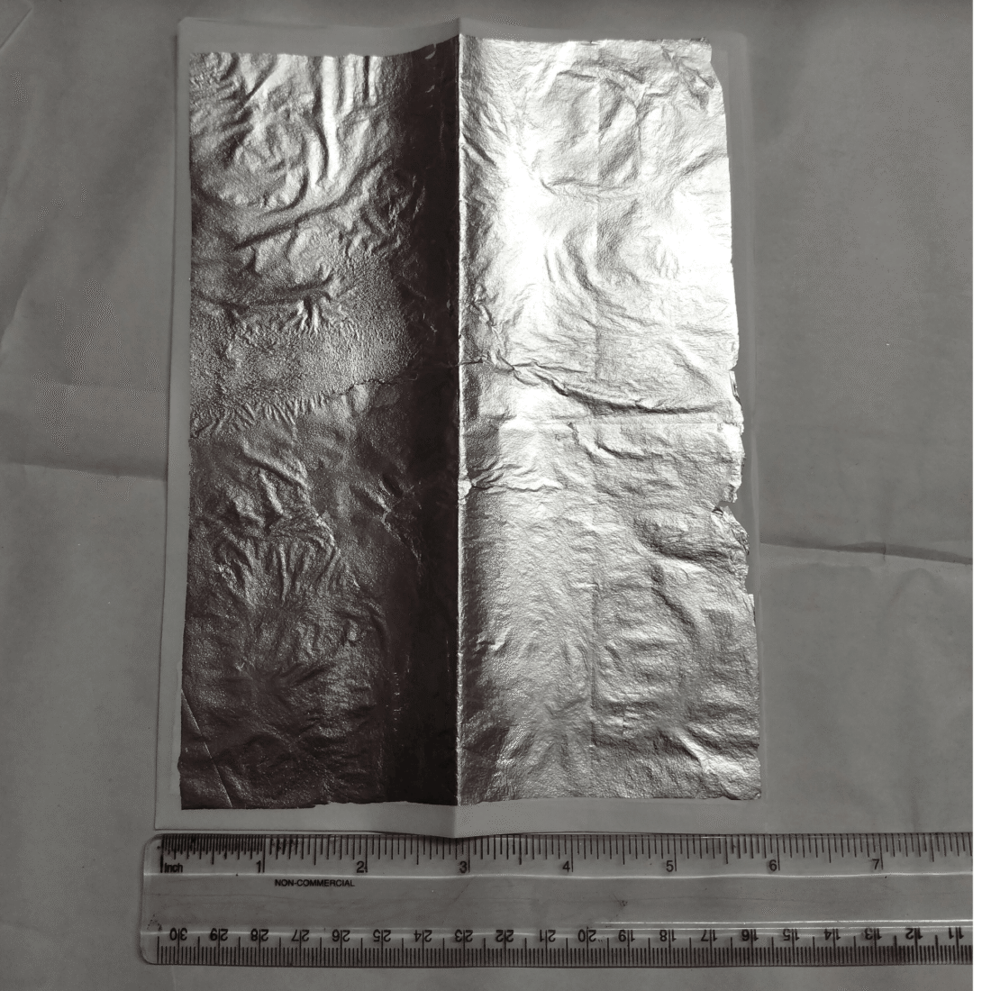 Silver leaf sheet 6x8 inch shown with ruler for size