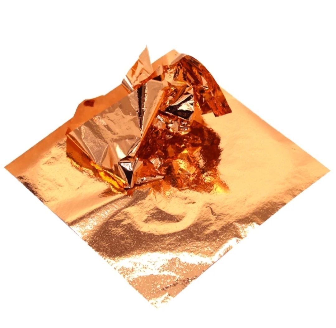 Copper leaf foil sheet 16x16 cm showing metallic texture