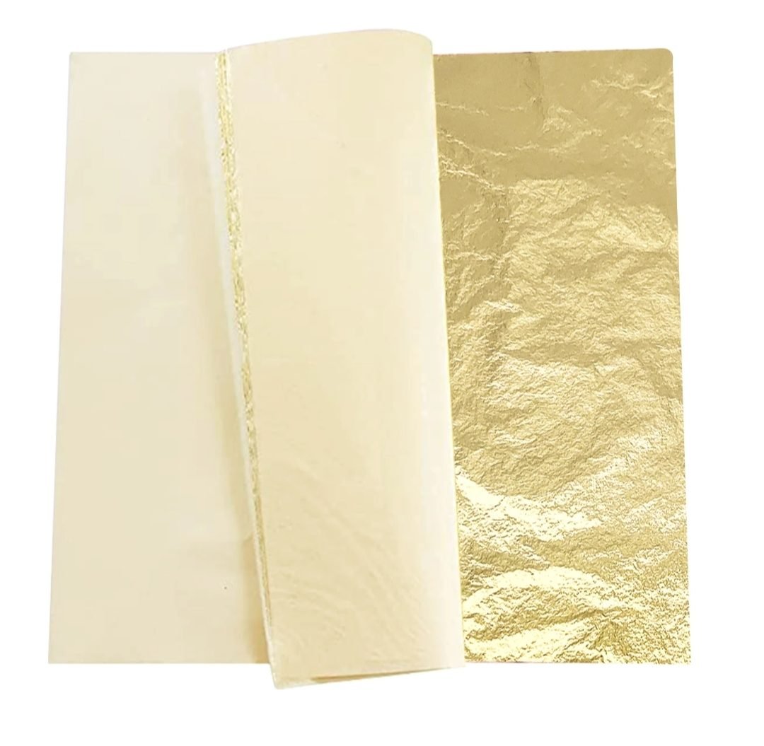 Open gold leaf foil sheet 16x16 cm showing shine