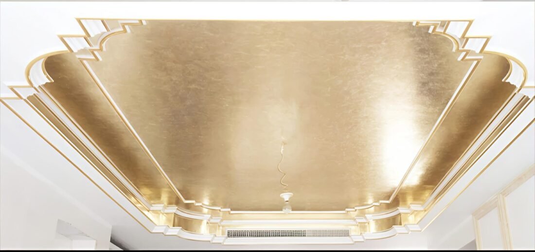 Gold leaf foil sheets used on a fully gilded ceiling