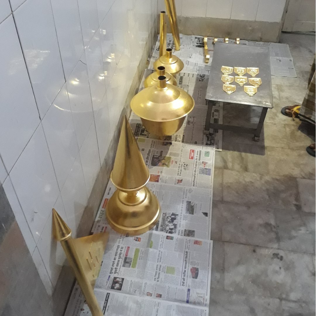 Mandir kalash and dhwaj dand gold plating