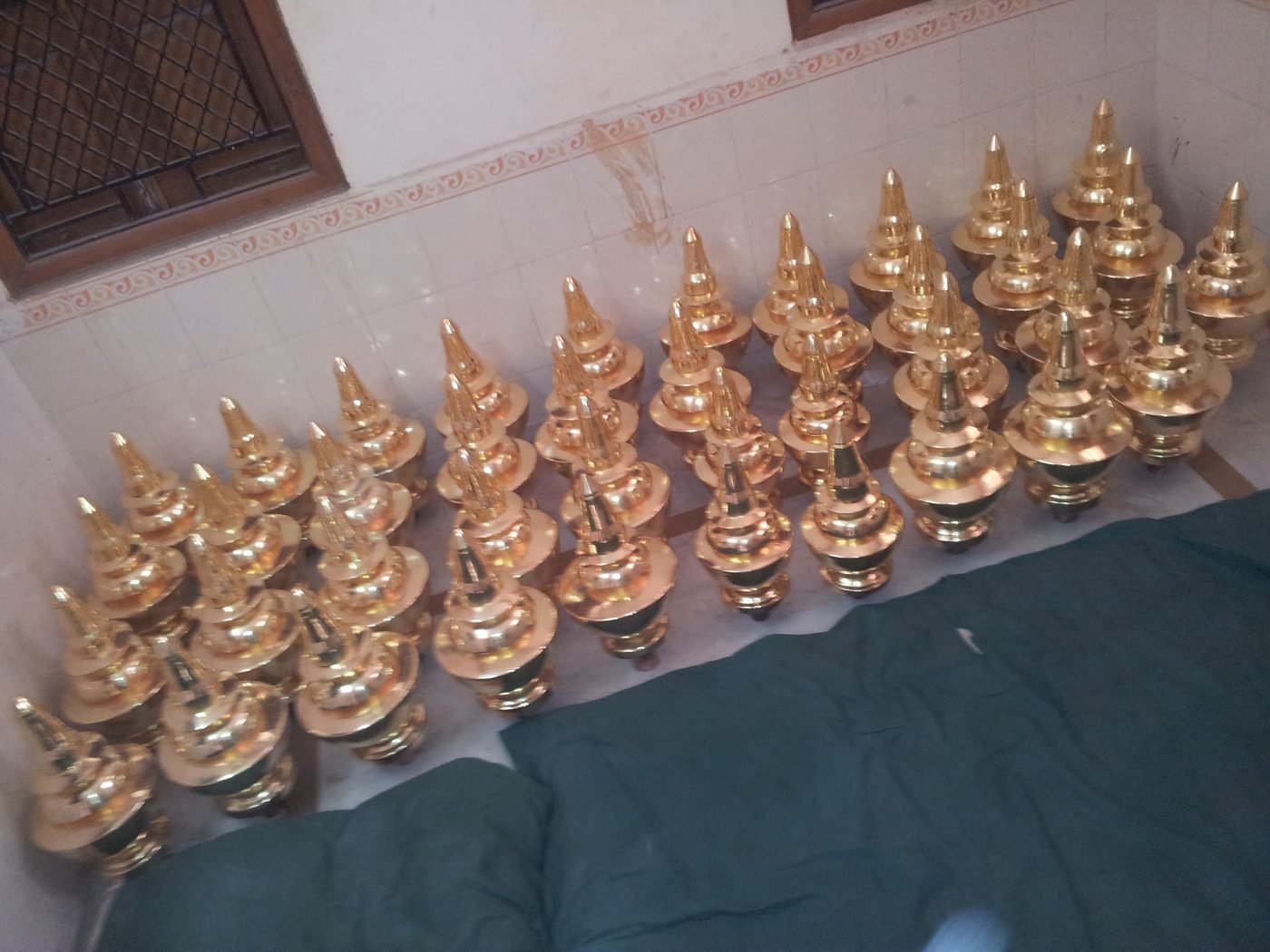 Bulk order of gold leafed mandir shikhar kalash ready for dispatch