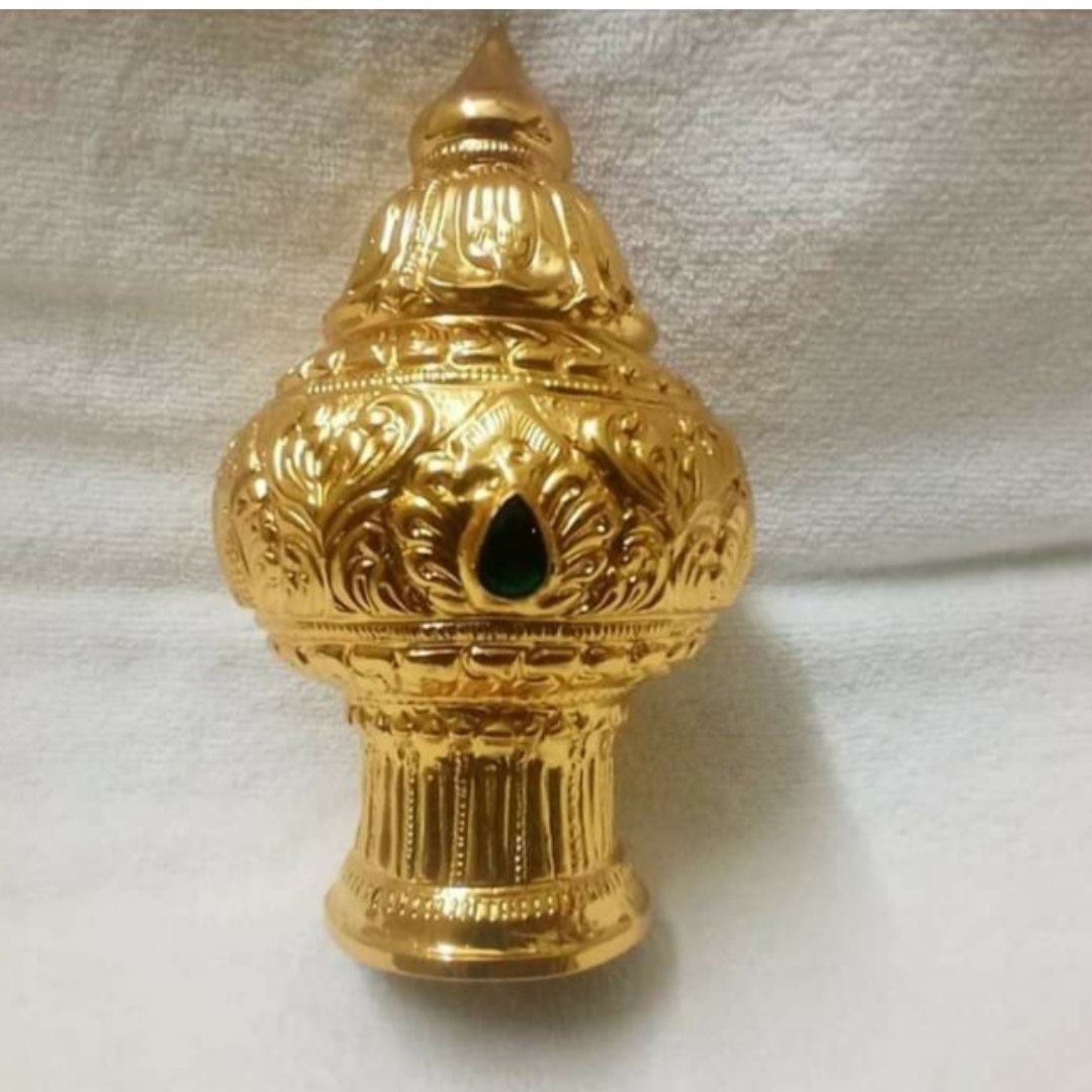 Gold plated mandir kalash with carved design