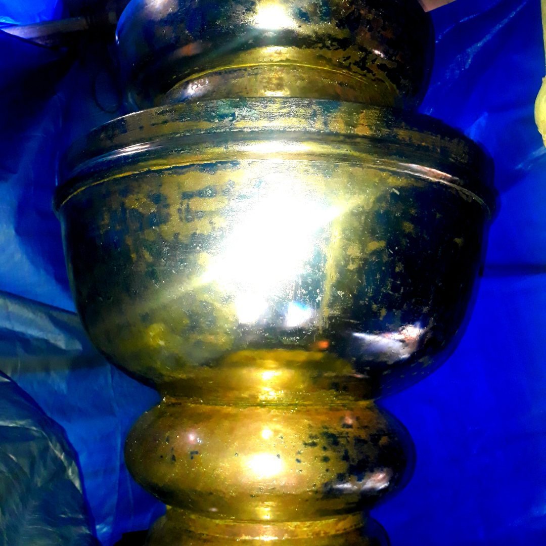 Close up of gold plated mandir kalash