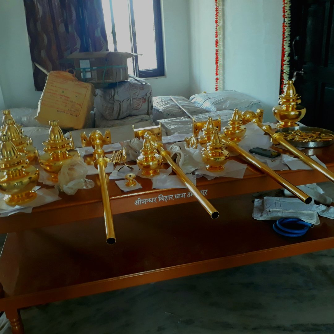 Mandir kalash parts in gold plating workshop
