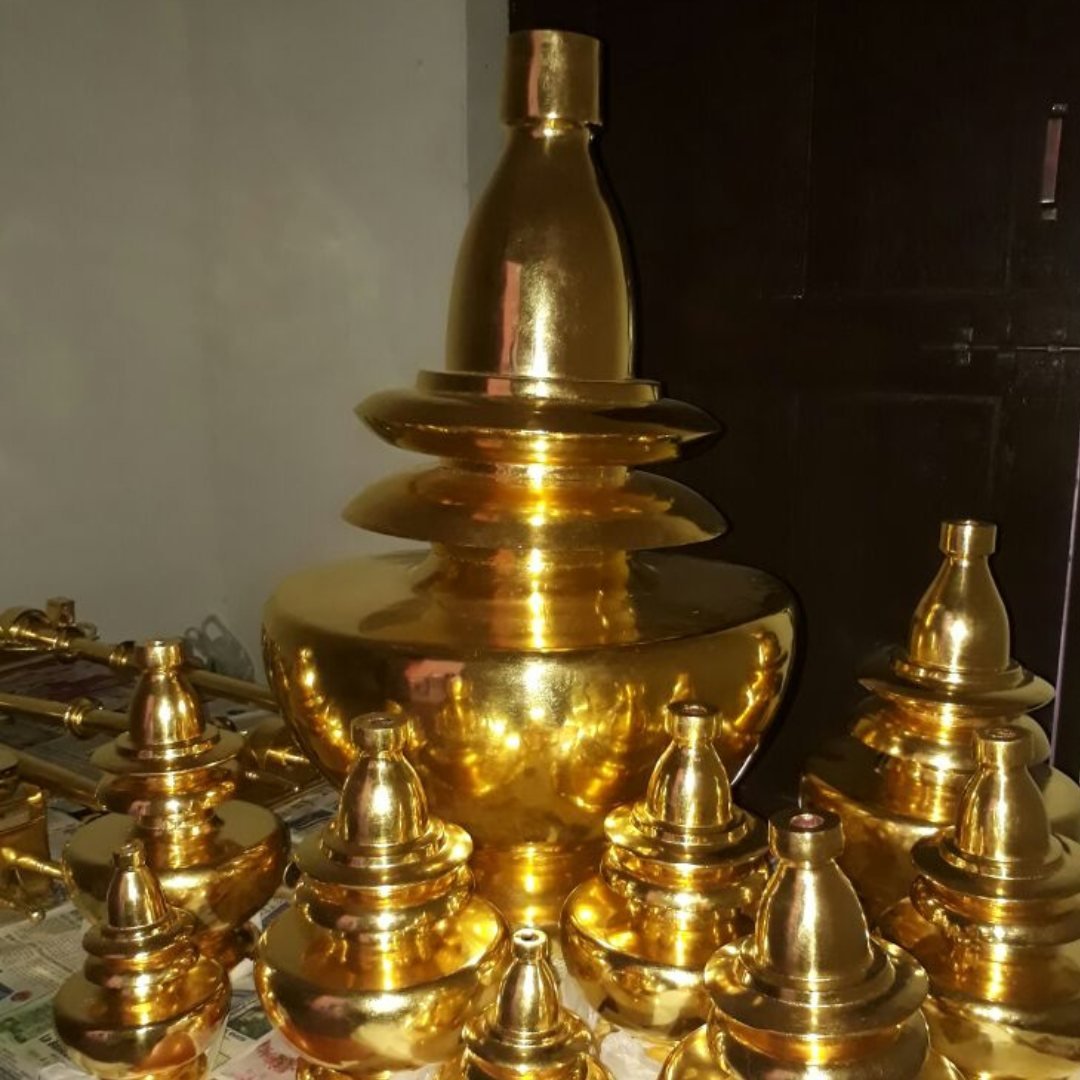 Complete set of gold plated mandir kalash and shikhar
