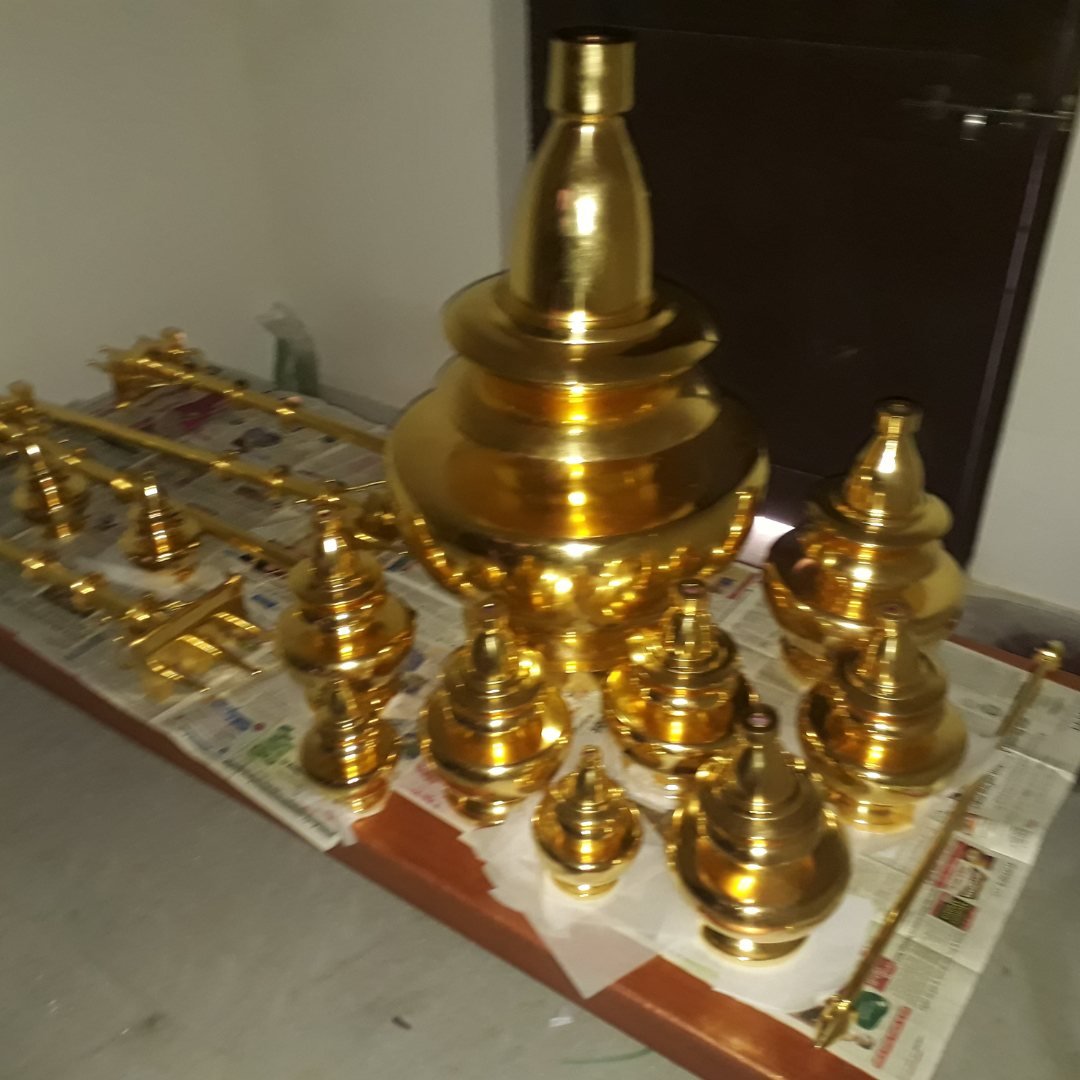 Mandir kalash and shikhar gold set in workshop