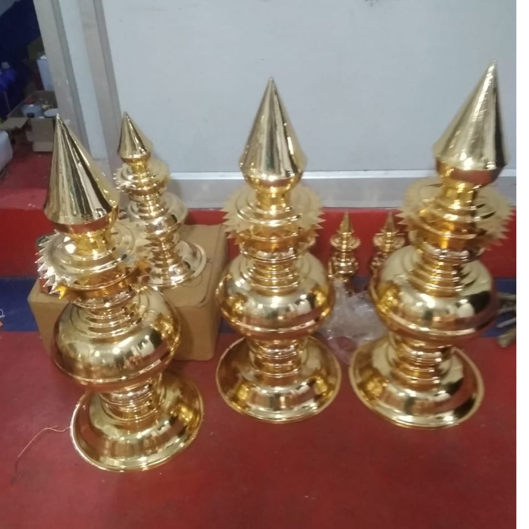 Set of four gold plated mandir shikhar