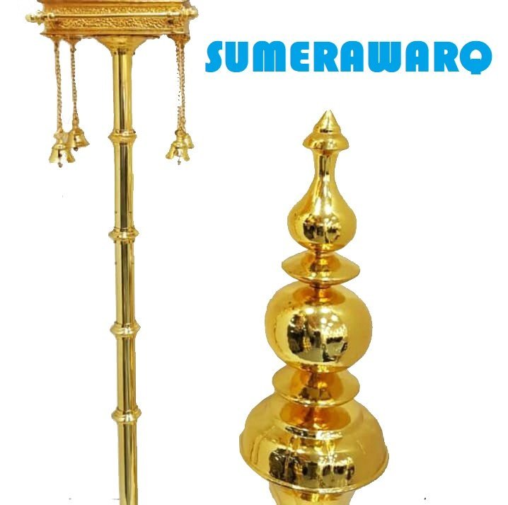 Gold plated mandir shikhar kalash and dhwaj dand by Sumera Warq