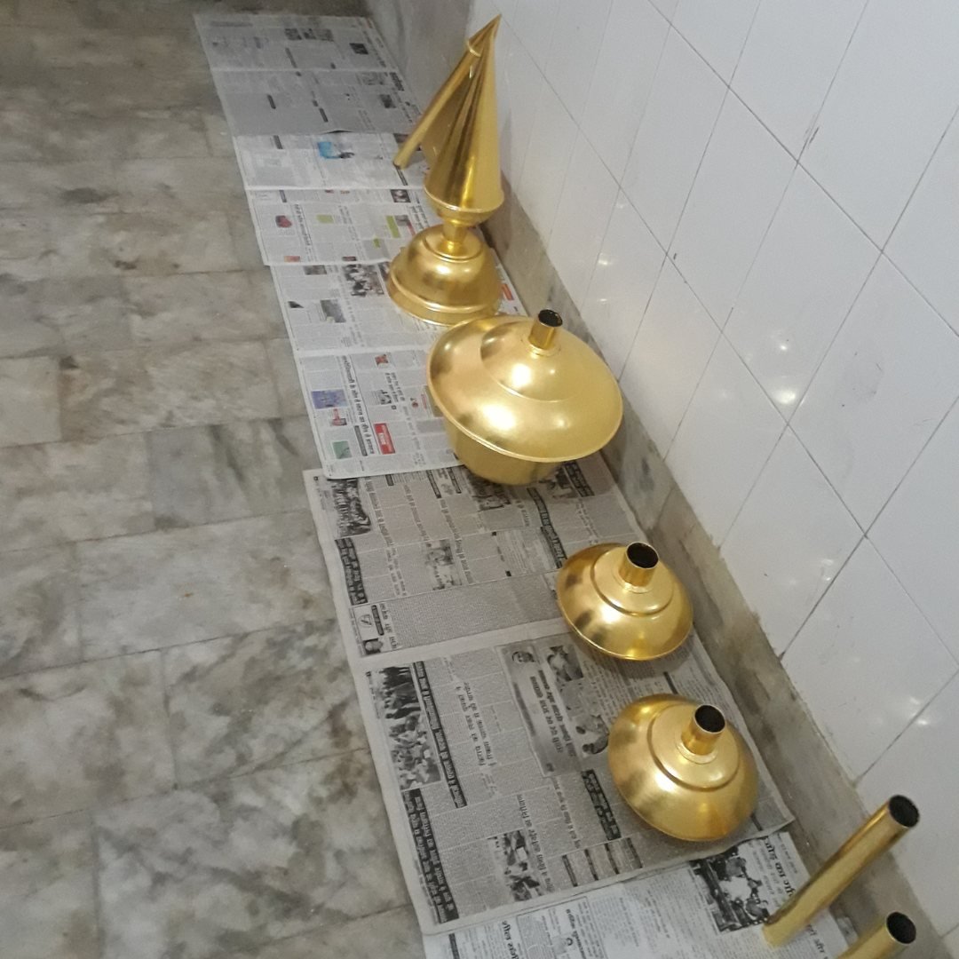 Gold plated mandir shikhar and kalash