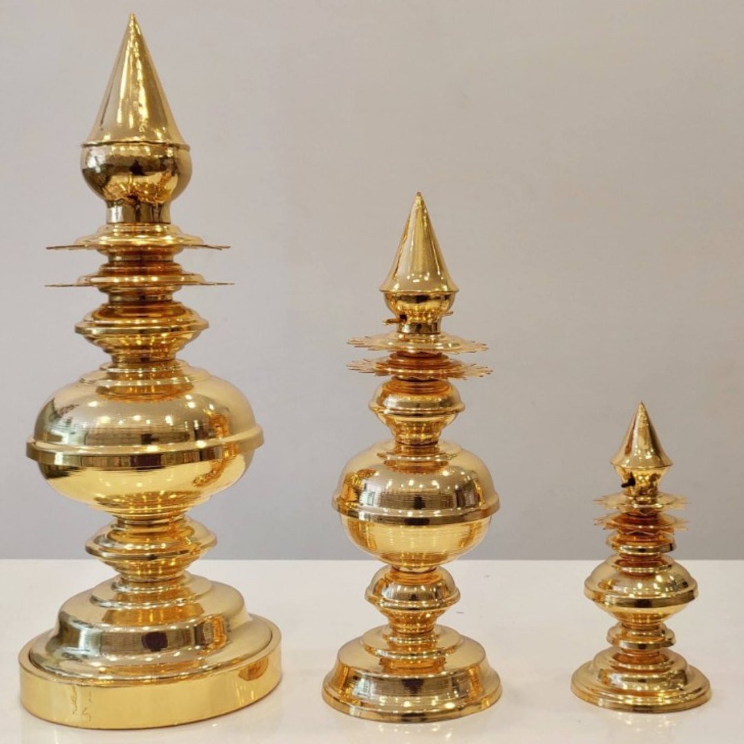 Three sizes of gold plated mandir shikhar kalash