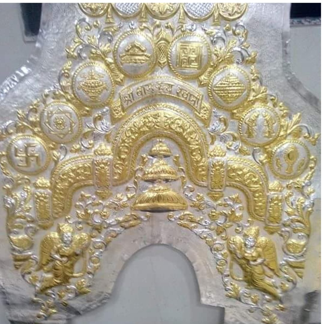 Gold plated mandir toran arch panel