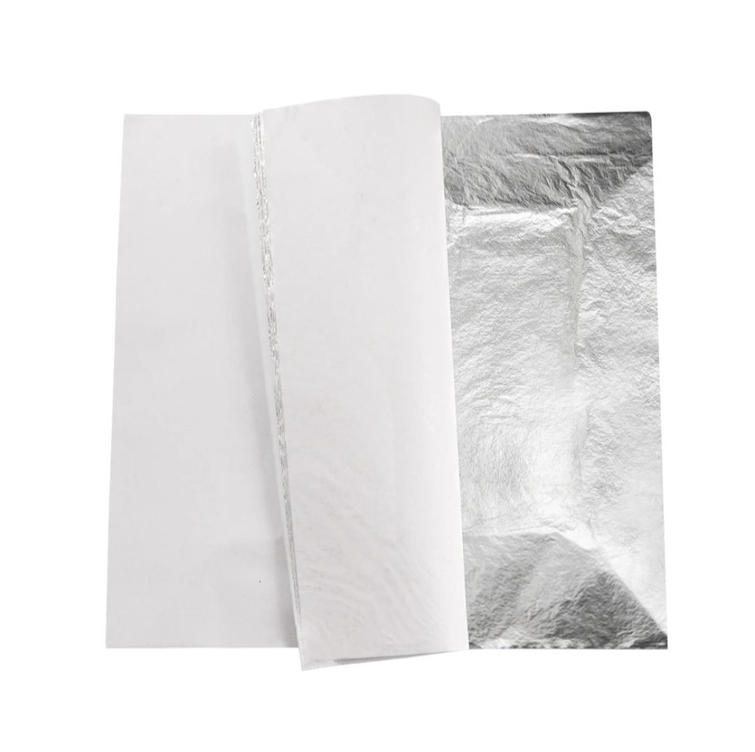 Silver leaf foil sheet 16x16 cm shown with tissue paper backing