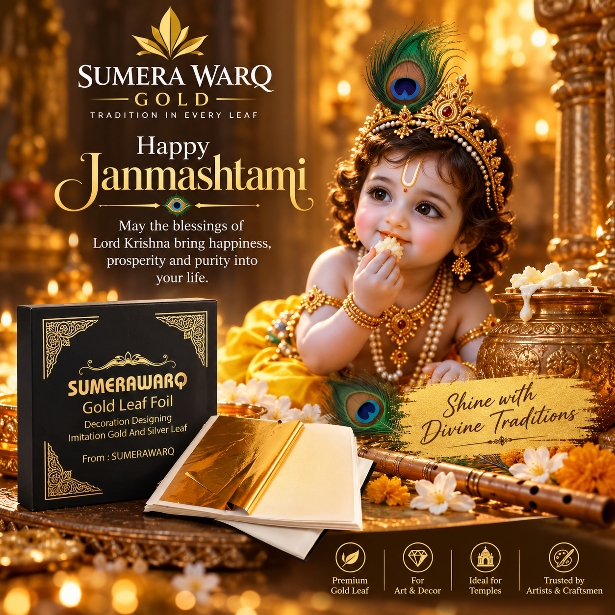 Happy Janmashtami from SUMERAWARQ - gold leaf foil