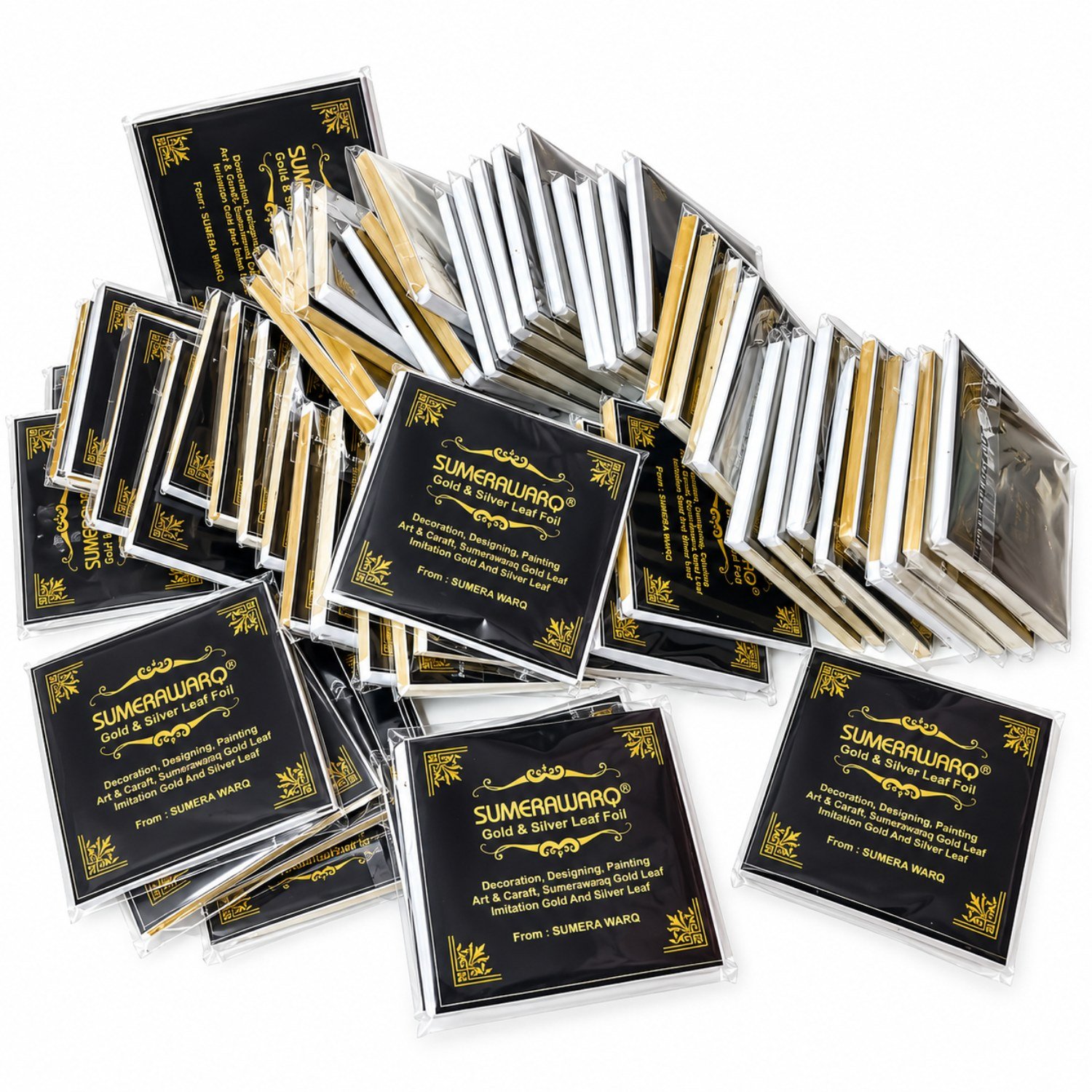 sumerawarq gold leaf foil sheets 8x8 cm 100 sheets bulk packs