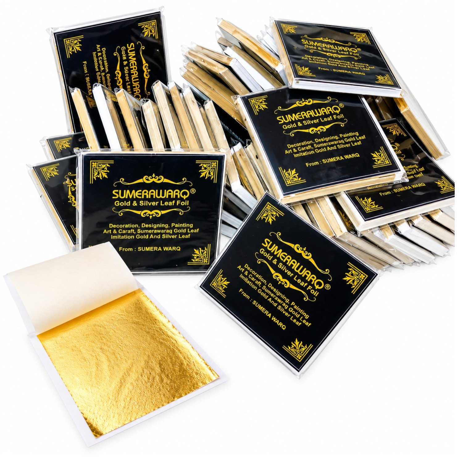 sumerawarq gold leaf foil sheets 8x8 cm 100 sheets gold and silver leaf