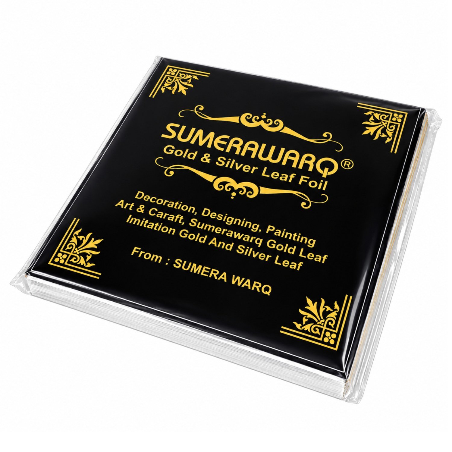sumerawarq gold leaf foil sheets 8x8 cm 100 sheets pack angle