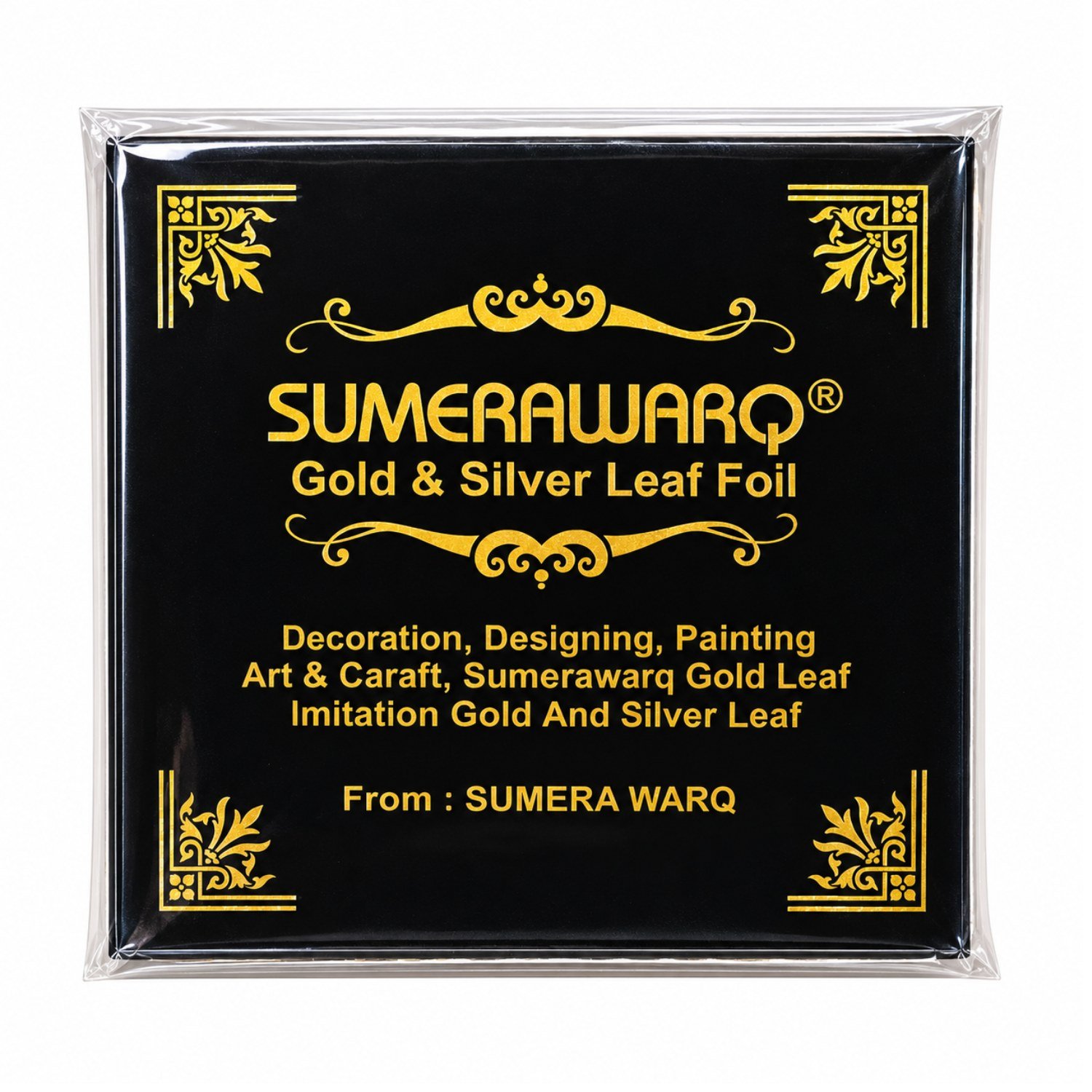 sumerawarq gold leaf foil sheets 8x8 cm 100 sheets pack front
