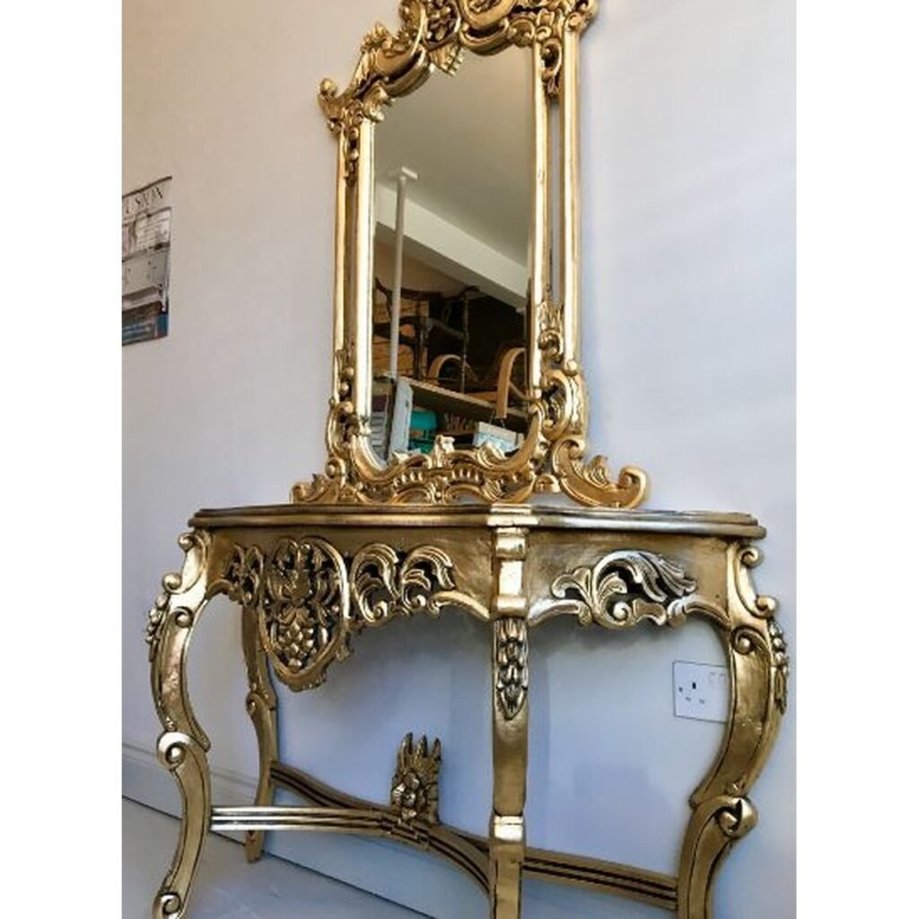 gold leaf foil sheets bulk se console table aur mirror frame ki furniture gilding