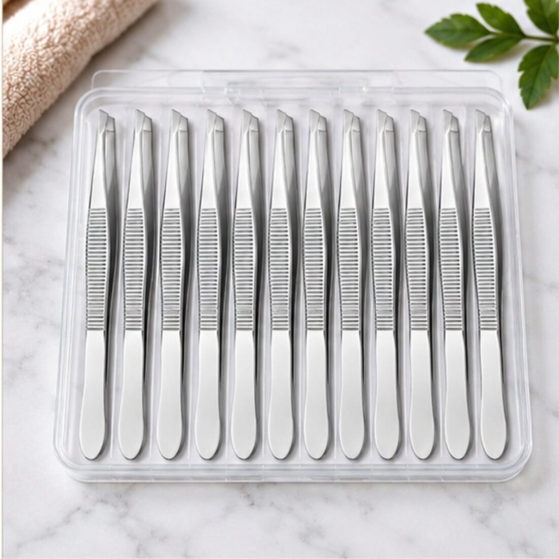 Gold leafing tweezer set of 12 in plastic storage box