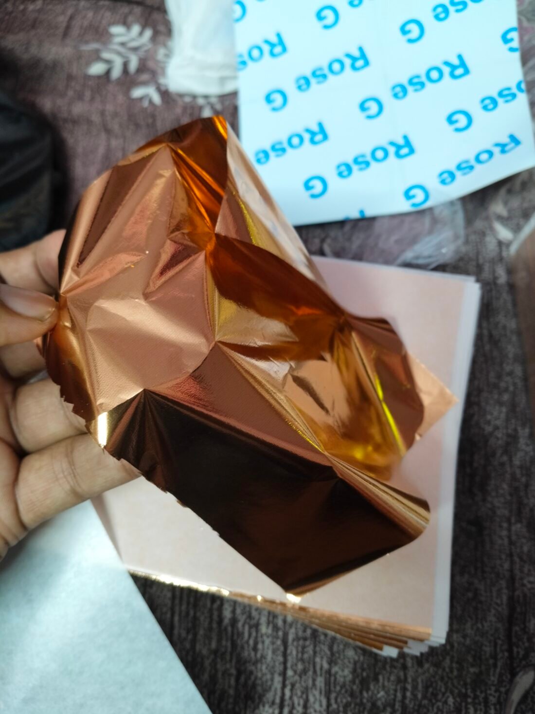 single rose gold leaf foil sheet 14x14 cm