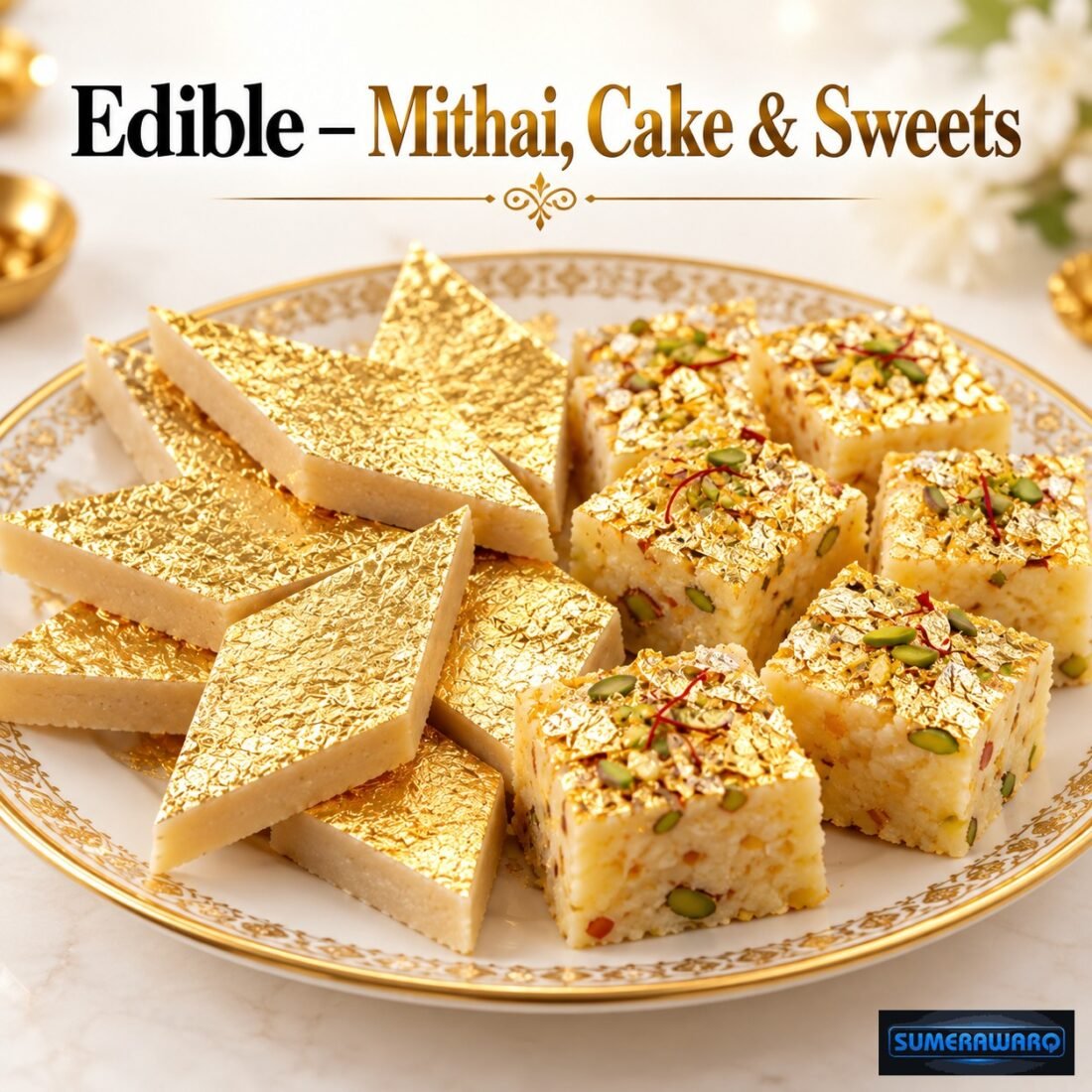 sumerawarq 24k edible gold varkh on mithai sweets