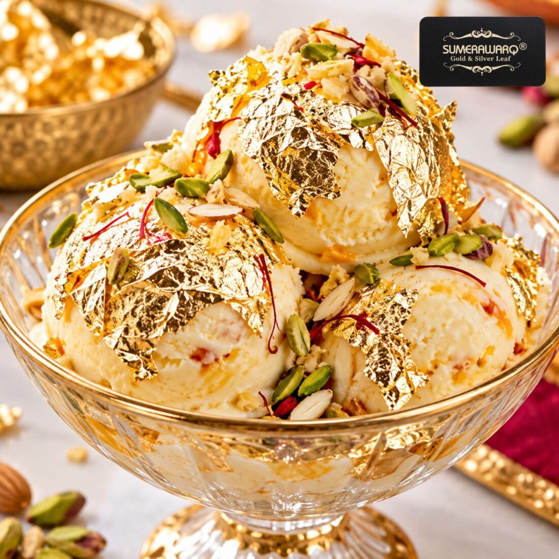 24K edible gold varkh 3x5 inch on ice cream dessert
