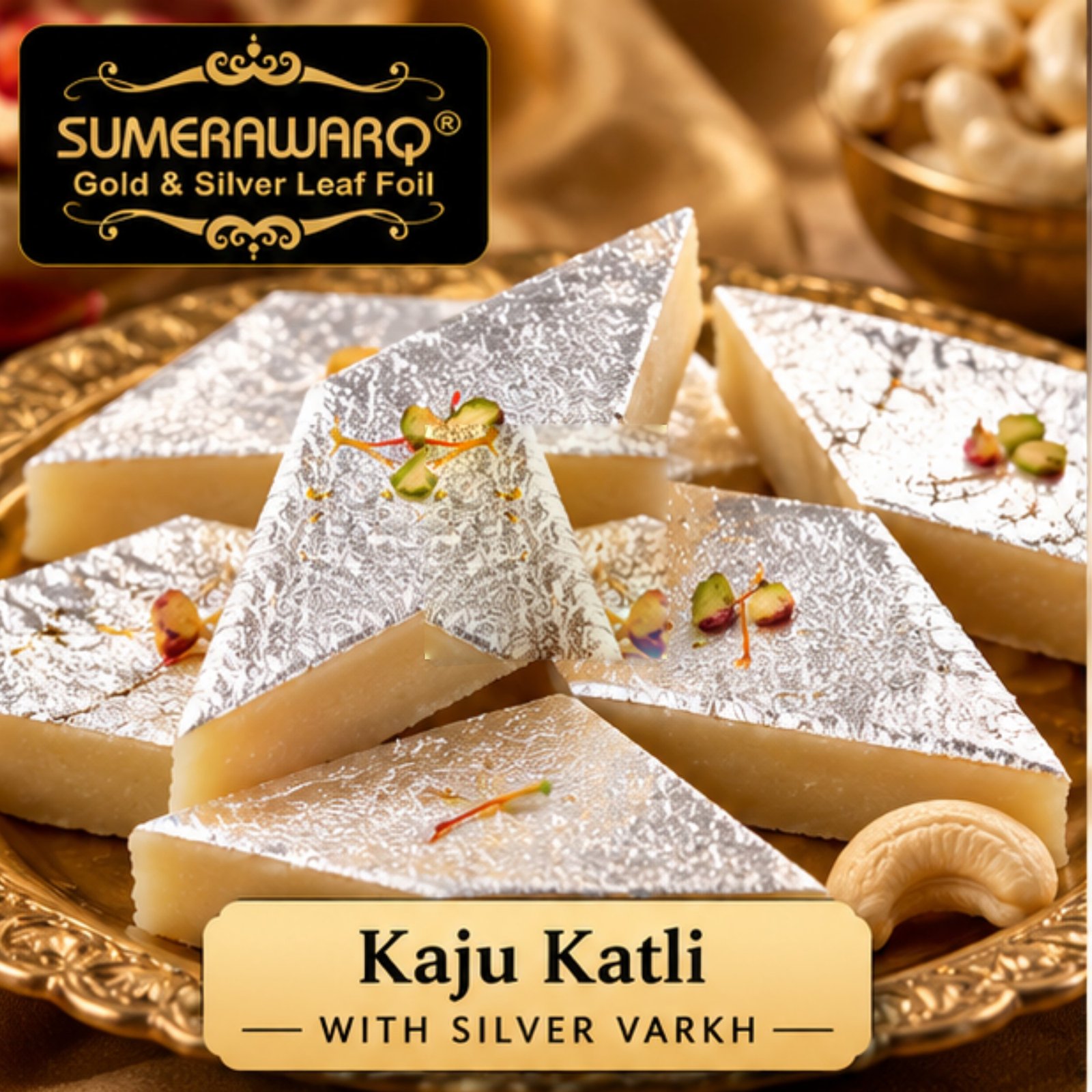 Edible silver leaf 3x3 inch on kaju katli