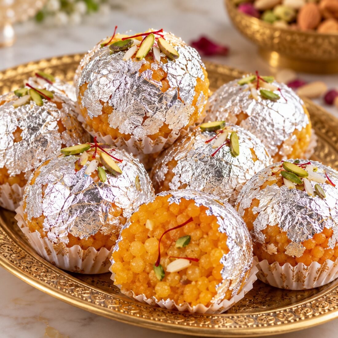 sumerawarq edible silver leaf warq on motichoor ladoo