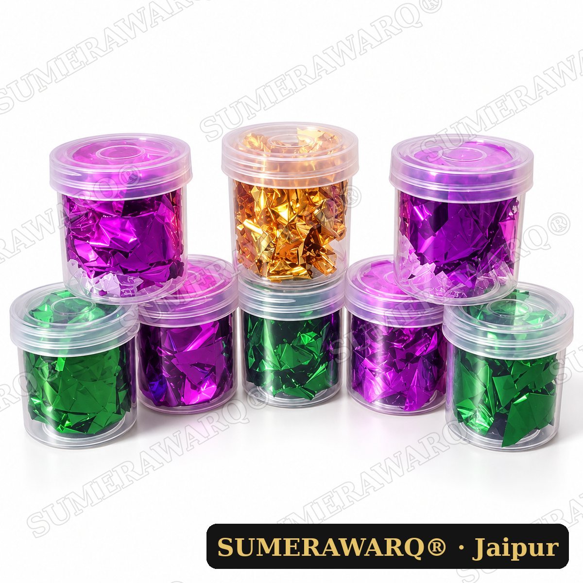 sumerawarq foil flakes jar gold purple green set