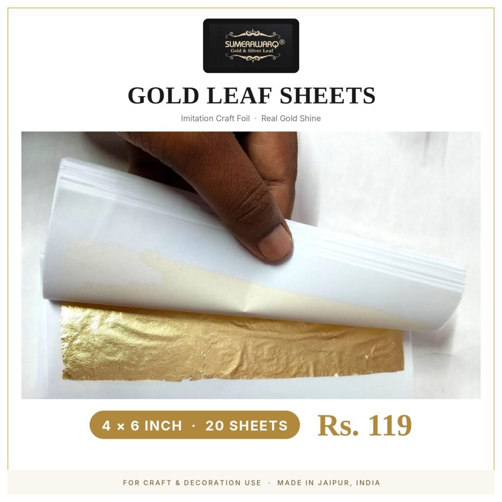 Gold leaf sheets 4x6 inch, 20 sheet pack by SUMERAWARQ