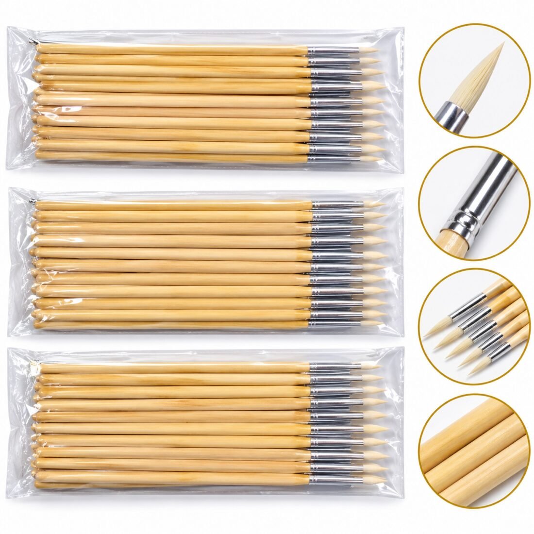 Round gold leafing brush packs with bristle and ferrule details - Sumera Warq