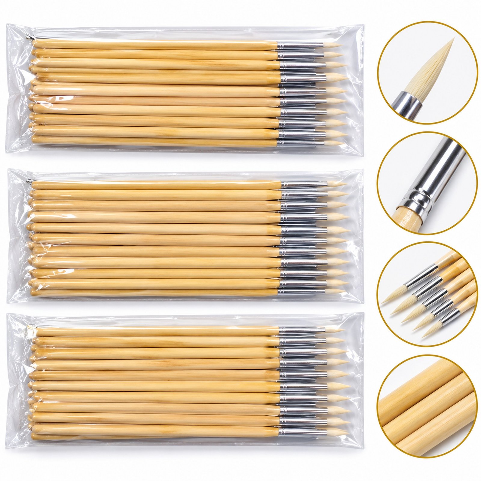 Round gold leafing brush packs with bristle and ferrule details - Sumera Warq